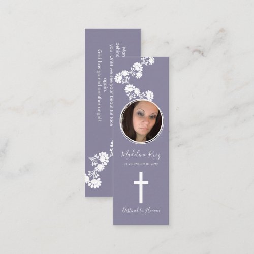Memorial Funeral Cross Photo Floral Motif Bookmark Mini Business Card