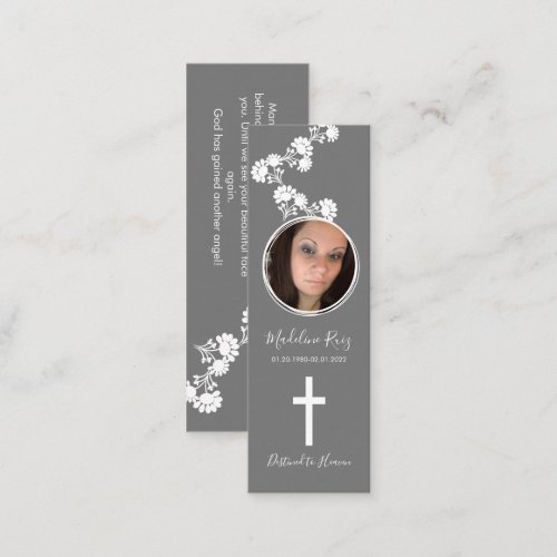 Memorial Funeral Cross Photo Floral Motif Bookmark Mini Business Card