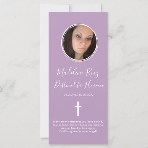 Memorial Funeral Cross Photo Purple Bookmark