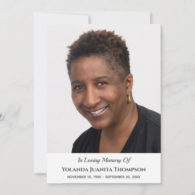 Memorial Funeral Custom Photo Bereavement Sympathy Invitation (Front)