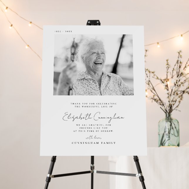 Memorial Funeral Elegant Simple Modern Chic Photo Foam Board (In Situ (Stand))