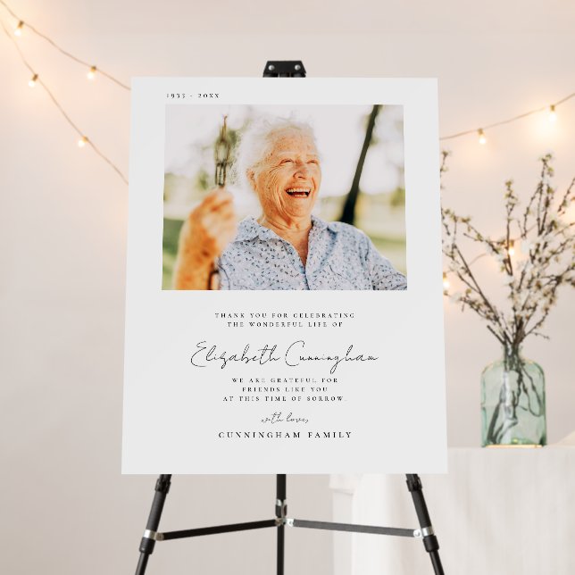 Memorial Funeral Elegant Simple Modern Chic Photo Foam Board (In Situ (Stand))