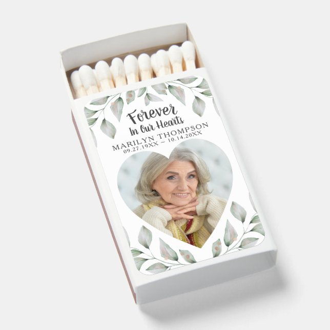 Memorial Funeral Favor Heart Shaped Photo Matchboxes (Front Open)