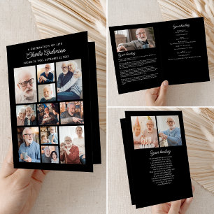 Memorial/Funeral Folded 14-Photo Collage Modern Program