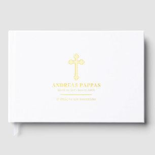 Memorial Funeral Greek Orthodox White Gold Foil Guest Book