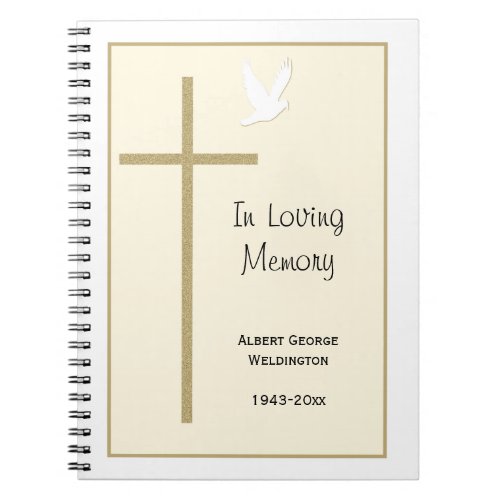 Memorial Funeral Guest Book Notebook Cross Dove