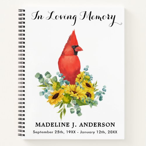 Memorial Funeral Guestbook Cardinal Sunflowers  Notebook
