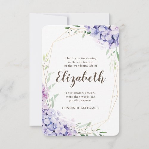 Memorial Funeral Hydrangea Floral Geometric Thank You Card