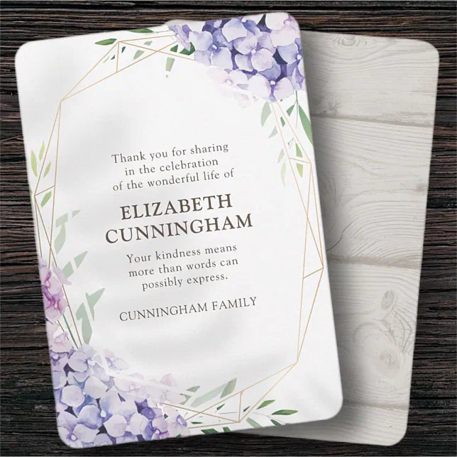 Memorial Funeral Hydrangea Lilac Floral Geometric Thank You Card | Zazzle