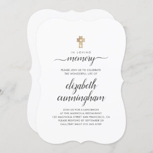 Memorial Funeral Minimalist with Faux Gold Cross Invitation