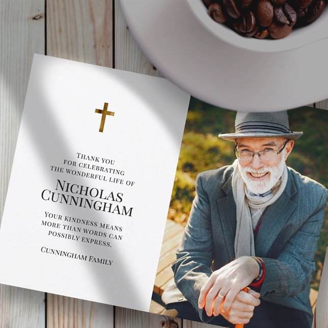 Memorial Funeral Modern and Simple Cross Photo Thank You Card (Creator Uploaded)