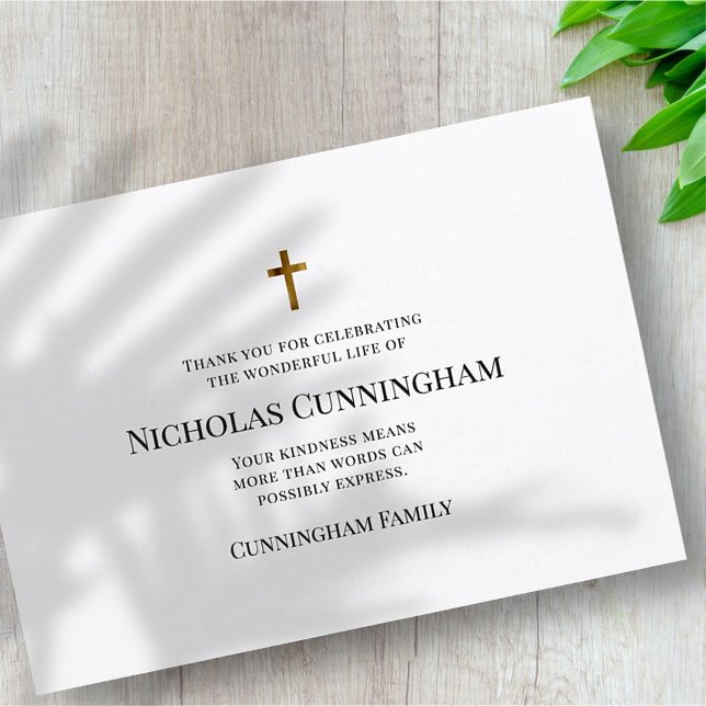 Memorial Funeral Modern and Simple Cross Thank You Card (Creator Uploaded)
