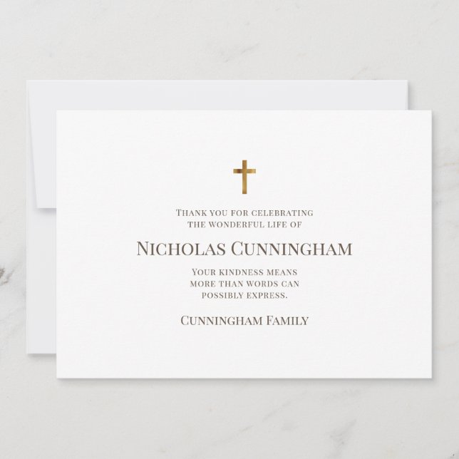 Memorial Funeral Modern and Simple Cross Thank You Card (Front)