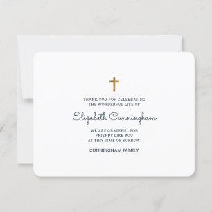 Memorial Funeral Modern And Simple Gold Cross Thank You Card