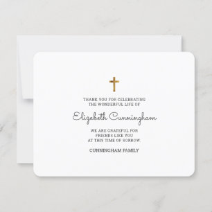 Memorial Funeral Modern And Simple Gold Cross Thank You Card