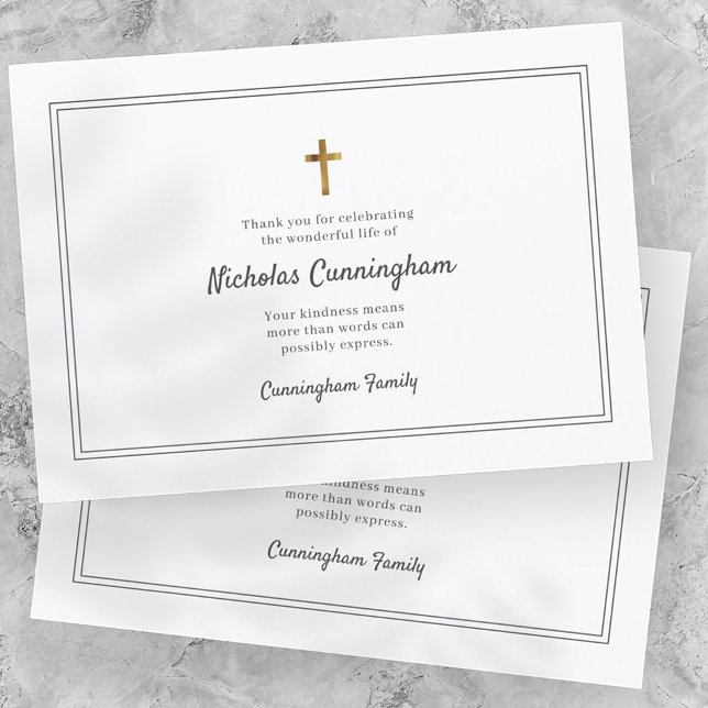 Memorial Funeral Modern Cross Simple Frame Thank You Card (Creator Uploaded)