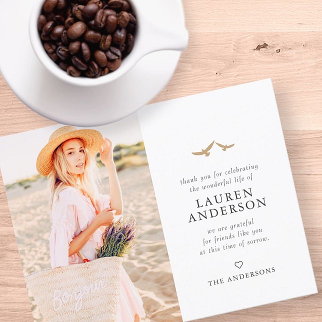 Memorial Funeral Modern Simple Chic Gold Birds  Thank You Card (Creator Uploaded)