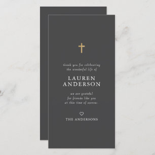Memorial Funeral Modern Simple Chic Gold Cross Thank You Card