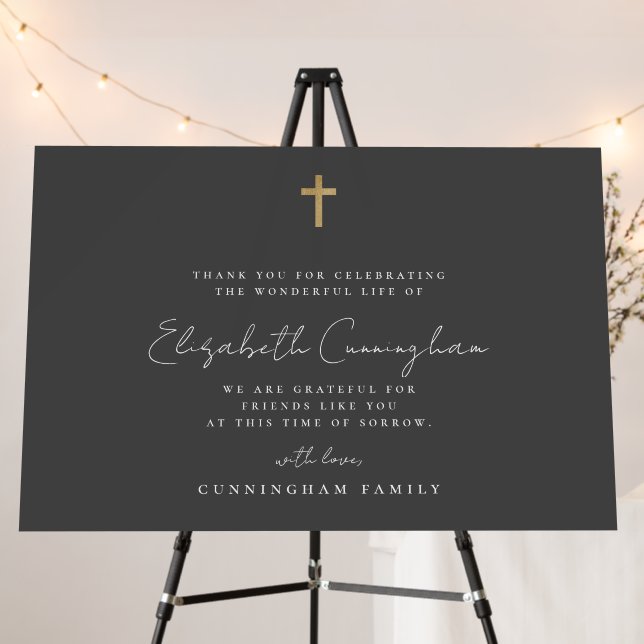 Memorial Funeral Modern Simple Faux Gold Cross Foam Board (In Situ (Stand))