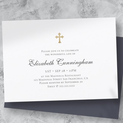 Memorial Funeral Modern Simple Faux Gold Cross Invitation