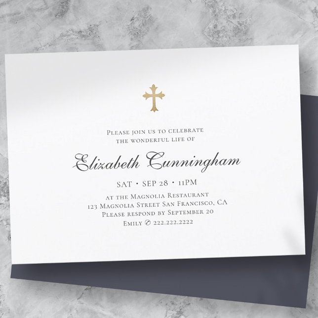 Memorial Funeral Modern Simple Faux Gold Cross Invitation (Creator Uploaded)