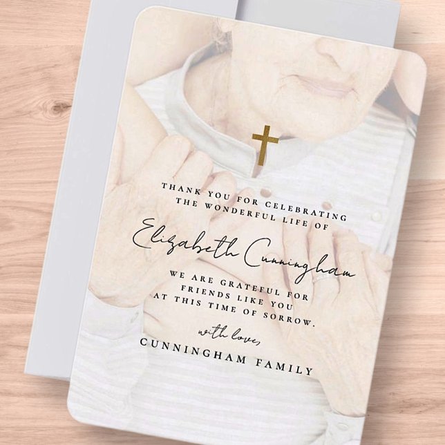 Memorial Funeral Modern Simple Gold Cross Photo Thank You Card (Creator Uploaded)
