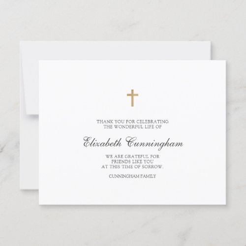 Memorial Funeral Modern Simple Gold Cross Thank You Card