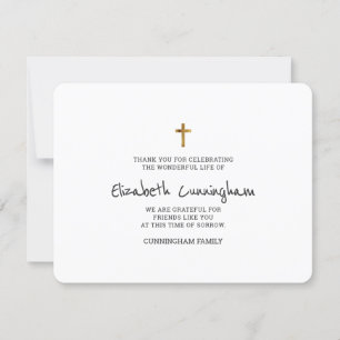 Memorial Funeral Modern Simple Gold Cross Thank You Card