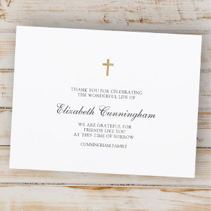 Memorial Funeral Modern Simple Gold Cross Thank You Card