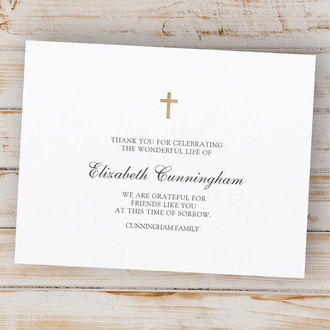 Memorial Funeral Modern Simple Gold Cross Thank You Card (Creator Uploaded)