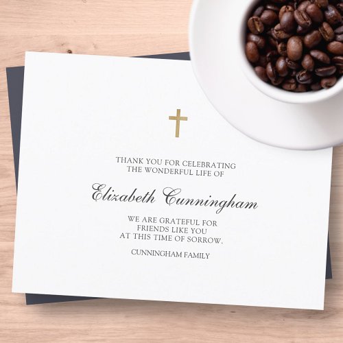 Memorial Funeral Modern Simple Gold Cross Thank You Card