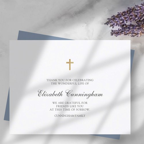 Memorial Funeral Modern Simple Gold Cross Thank You Card