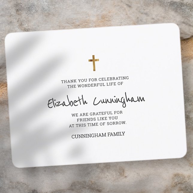 Memorial Funeral Modern Simple Gold Cross Thank You Card (Creator Uploaded)