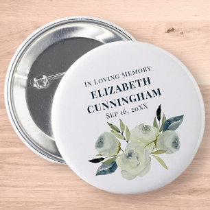 Memorial Funeral Modern Watercolor Floral Button