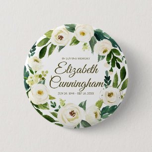 Memorial Funeral Modern Watercolor Floral Foliage Button