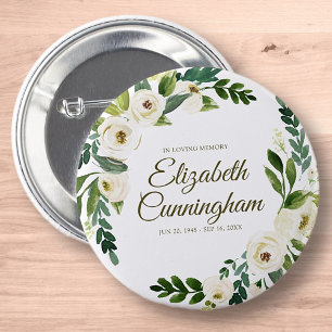Memorial Funeral Modern Watercolor Floral Foliage Button