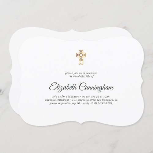 Memorial Funeral Modern with Faux Gold Cross Invitation