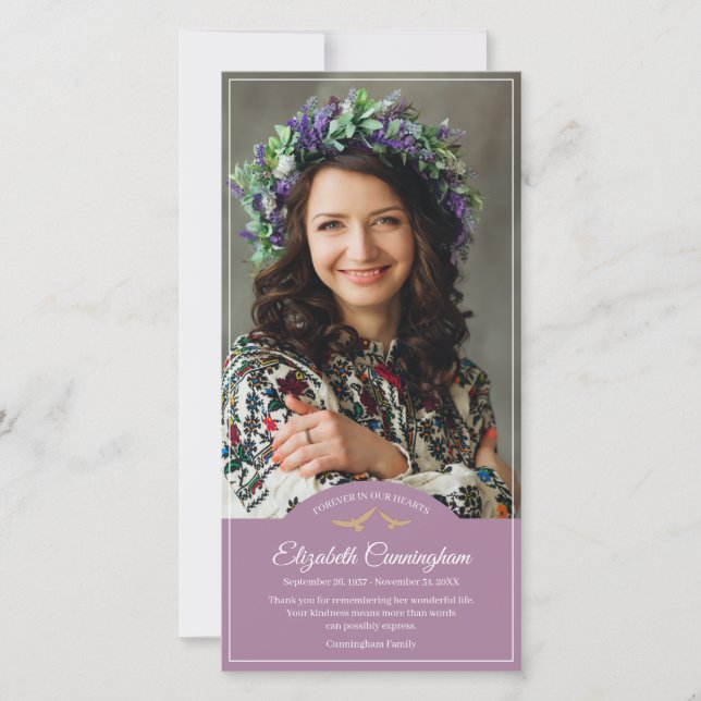 Memorial Funeral Monogram Birds Classic Photo Thank You Card (Front)