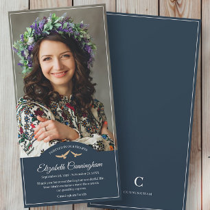 Memorial Funeral Monogram Birds Classic Photo Thank You Card