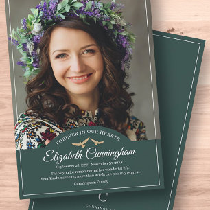 Memorial Funeral Monogram Birds Classic Photo Thank You Card