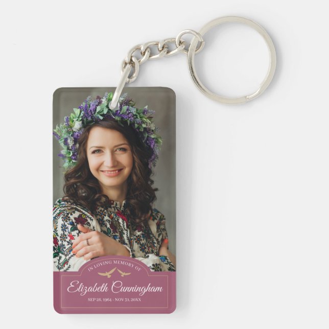 Memorial Funeral Monogram Classic Photo Keepsake Keychain (Back)