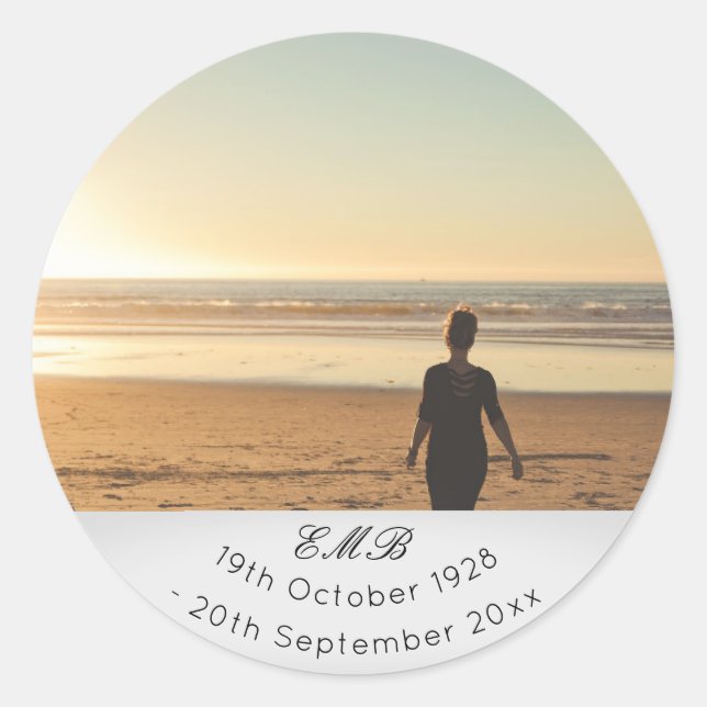 Memorial Funeral Monogram Photo Classic Round Sticker (Front)