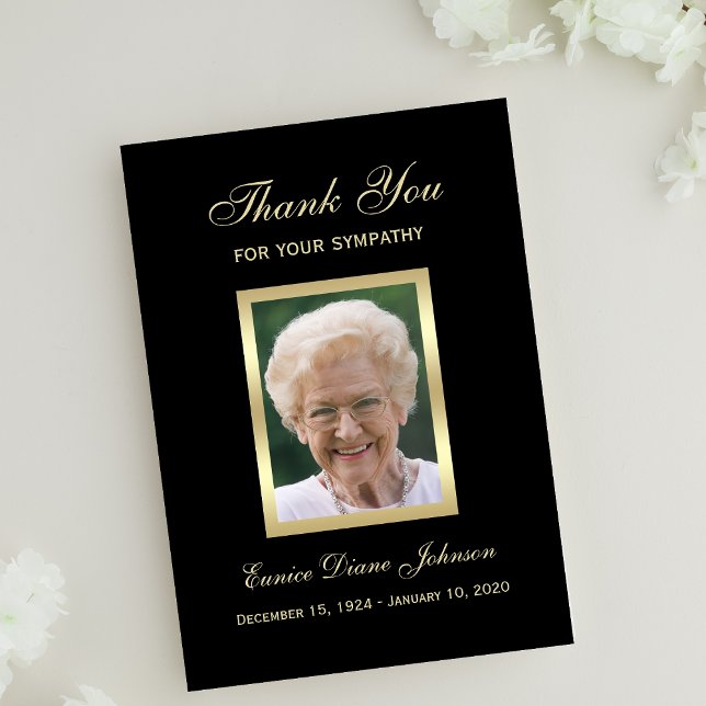 Memorial Funeral Photo Black Simple Thank You Card (Creator Uploaded)