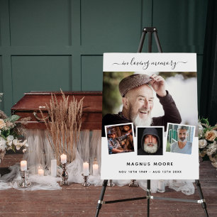 Memorial funeral photo collage white name foam board