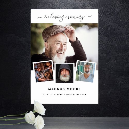 Memorial funeral photo collage white name poster