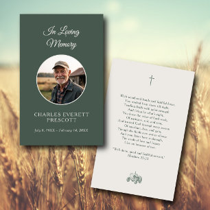 Memorial Funeral Photo Prayer Farming Tractor  Business Card