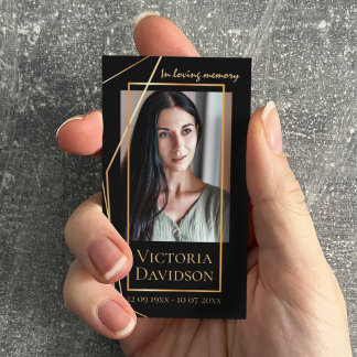 Memorial Funeral Photo Prayer Golden Elegant Frame Business Card