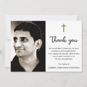Memorial Funeral Photo Religious Christian Cross Thank You Card