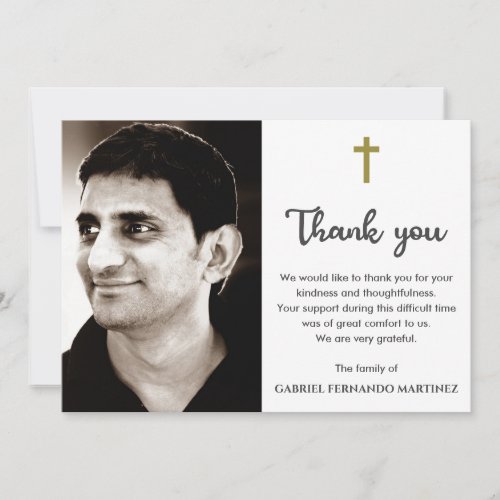 Memorial Funeral Photo Religious Christian Cross Thank You Card