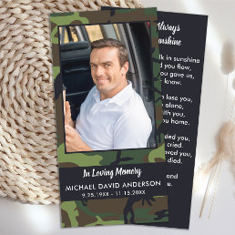 Memorial Funeral Prayer Bookmark Card Camo Photo